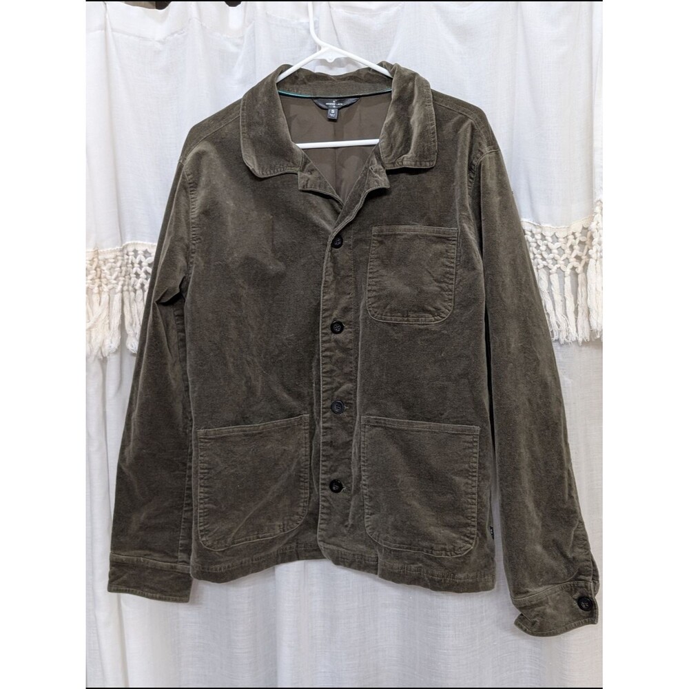 Men's Houston White Olive Green Corduroy Chore Utility Shirt Jacket Small